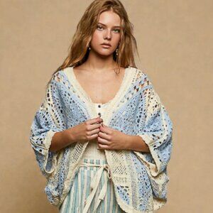 POL CROCHET GRANNY SQUARE OPEN CARDIGAN